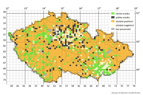 mapa  Porovn†n° s vžsledky pżedchoz°ho sledov†n° Zdroj Poledn°k 2016, upravil Jan Vrba