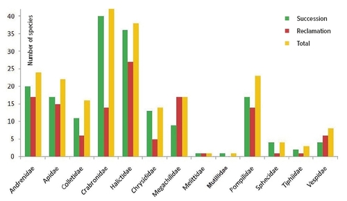 Figure 3 Representation of different families in the studied reclaimed, succession and all post-mining plots. © Markéta Hendrychová