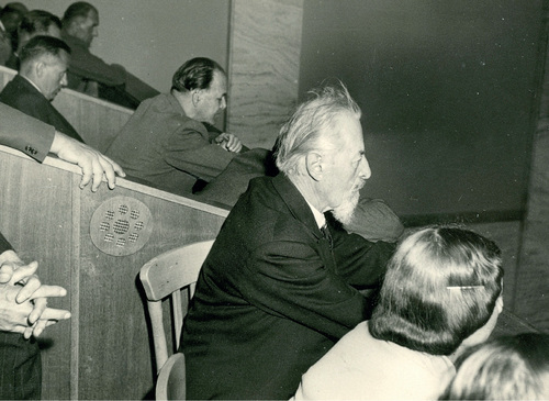 Rudolf Maximovič watching from a balcony a debate on the act on State Nature Conservancy at the National Assembly Prague,  1 August 1956. © Jan Tříska