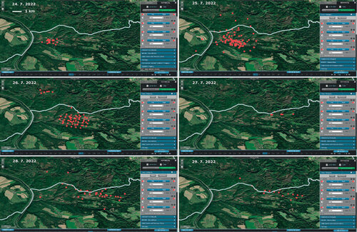 Progress of fire outbreaks day by day according to NASA satellite tracking (source: https://firms.modaps.eosdis.nasa.gov/)