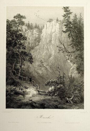 Litografie propasti Macocha z roku 1850 od A. C. Hauna. Reprofoto a soukromý archiv Petr Zajíček