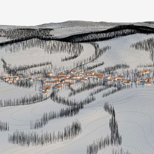 3D render of a village at countryside