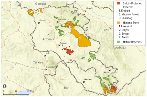 The map of protected areas in Armenia