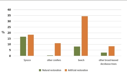 Graph - Figure 3: Species composition of the restored felled areas for 2017–2022.