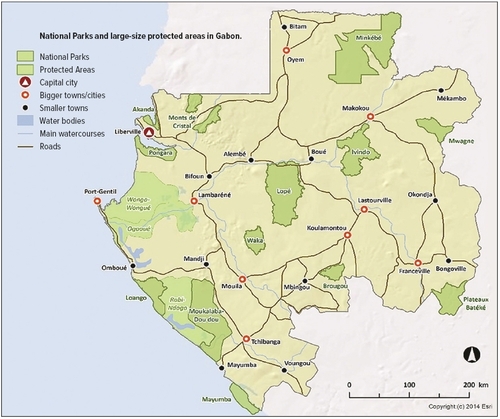 National Parks and large-size protected areas in Gabon.