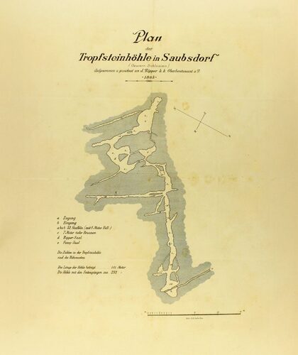 Ripperova mapa jeskyně z roku 1885.