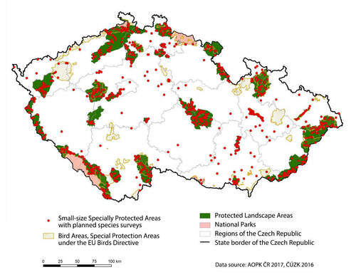Small-size Specially Protected Areas with planned species surveys. © Nature Conservation Agency of the Czech Republic