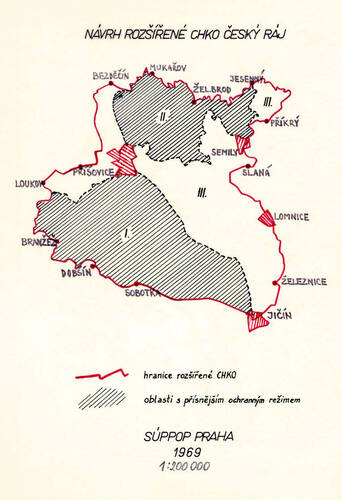 Návrh rozšíření CHKO Český ráj z roku 1969.  Archiv AOPK ČR