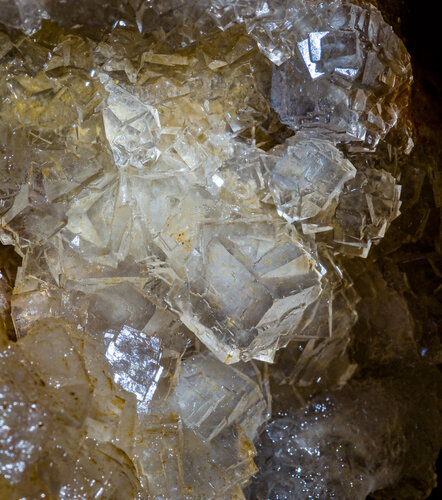 Prorostlice fluoritu z dutiny v brekciovité žíle na SL 11.