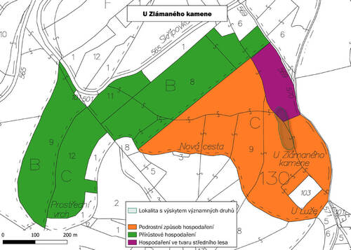 Obr. 4: Jako podklad pro lesní hospodářský plán v území VKP Ždánický les byly vymezeny jádrové části VKP.