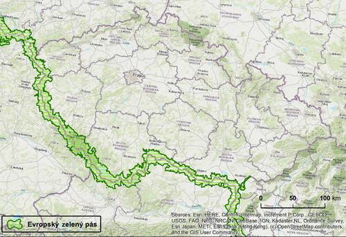 Mapa. Evropský zelený pás v České republice. Autor Tomáš Slach