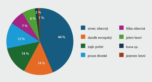 Obr. 8: Nejčastější druhy živočichů zaznamenané na ekoduktech