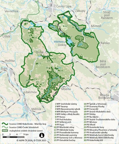 Mapa maloplopšných zvláště chráněných území v CHKO Kokořínsko-Máchův kraj. Autorka mapy Jana Tomcová